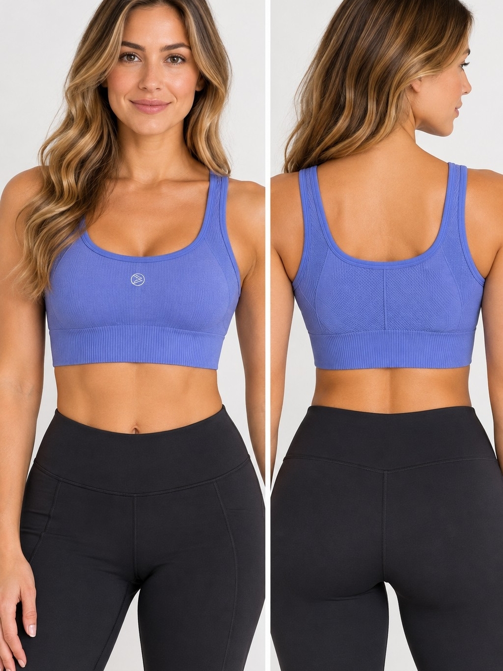 Savvi Emily Seamless Ribbed Sports Bra Periwinkle Medium M